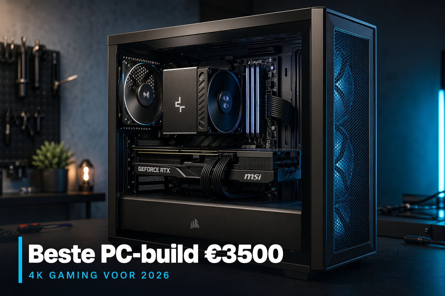 Enthusiast gaming PC-build met wit-zwarte componenten