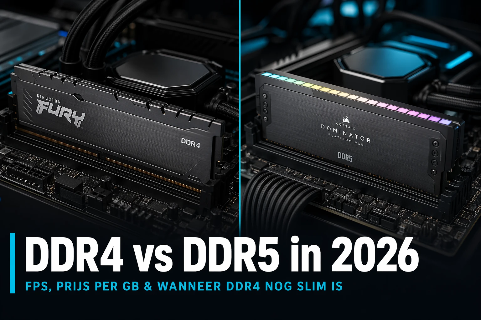 DDR5-RAM met heatspreader geïnstalleerd op moederbord